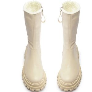 🆕SCHUTZ CREAM EGGSHELL JUANY FAUX SHEARLING LINED WINTER LEATHER BOOTS LUG SOLE
